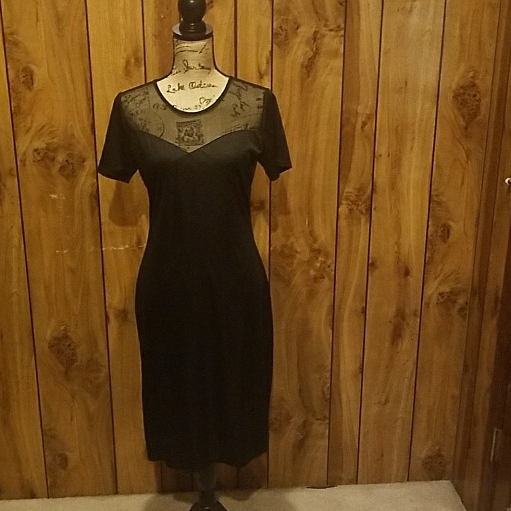 Black Sheer Knee Length Dress